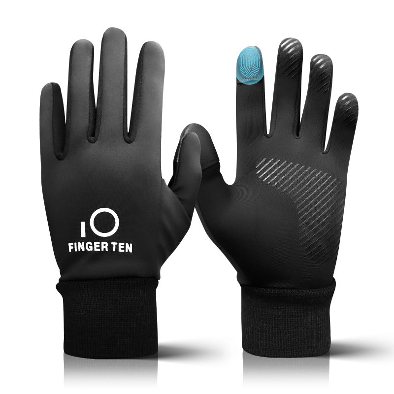 FINGER TEN قفازات شتوية من فينجر تن تعمل باللمس للأطفال، الأولاد والبنات، للجري، حراري، للطقس البارد، للمشي، التزلج، كرة القدم، سوداء، كبيرة - Image 1